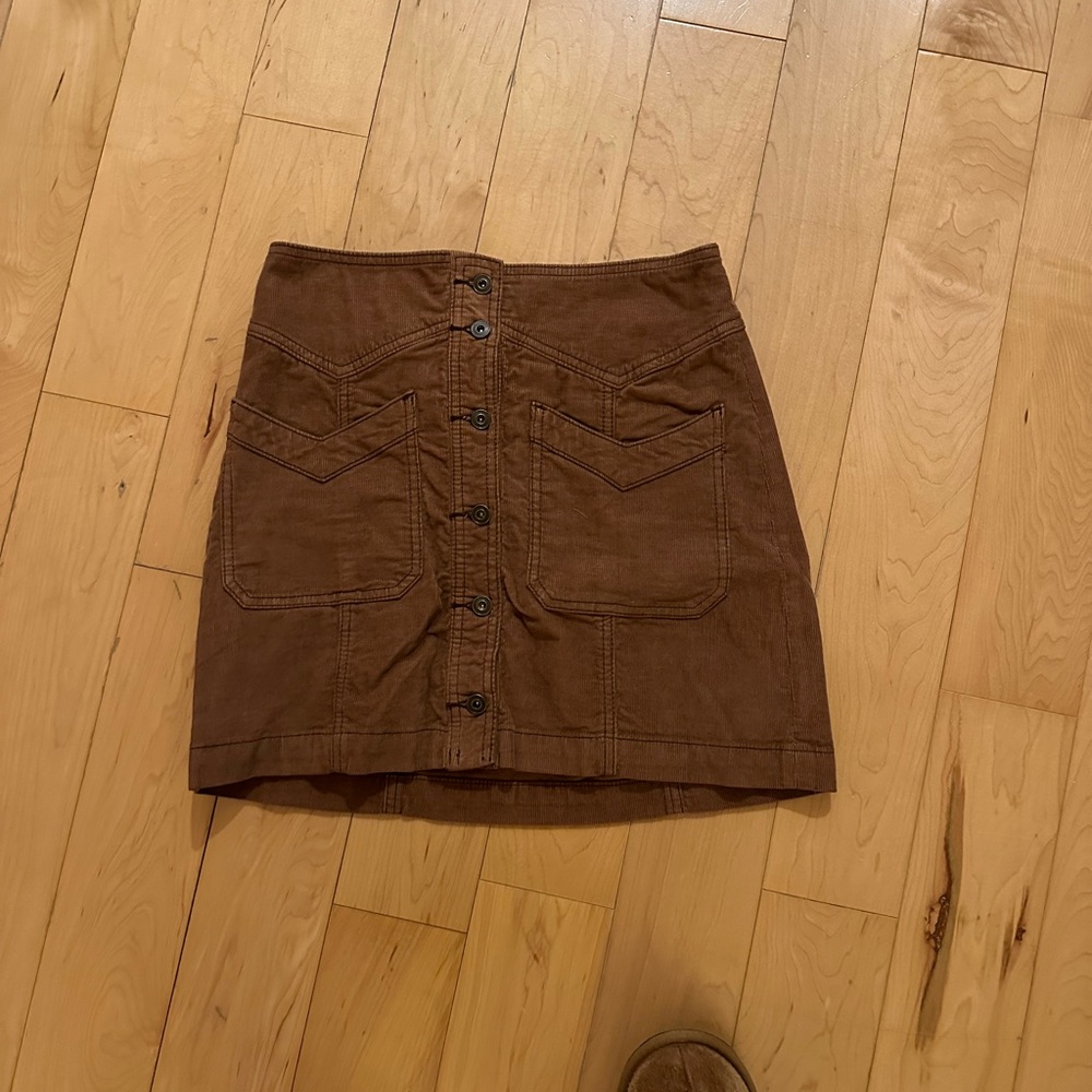 Free people brown button front corduroy skirt size 0